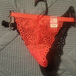 2 Pairs Of Joe Boxer Pink and Black Lace Thong